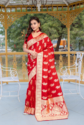 Divastri Embellished Daily Wear Silk Blend Saree(Red)