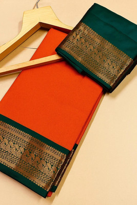 MM VENTURE Solid/Plain, Woven Kanjivaram Cotton Silk, Art Silk Saree(Orange)