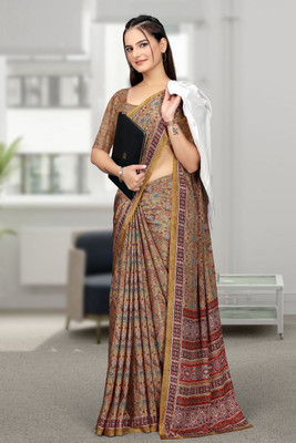 ShiniTrendz Embroidered, Solid/Plain Bollywood Crepe Saree(Mustard)