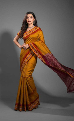Tilfelle Woven, Geometric Print, Self Design Sambalpuri Silk Blend Saree(Mustard)