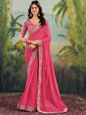 Chudiya Printed Bandhani Chiffon Saree(Pink)