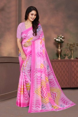 jihana fab Printed Banarasi Georgette, Chiffon Saree(Pack of 8, Pink)