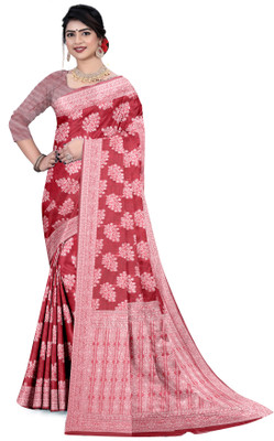 MAHALAXMI NAMAH Printed Saree with Attached Blouse Cotton Blend Saree(Red)