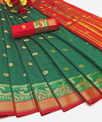 Fashion Club Collection Self Design Bollywood Cotton Silk Saree(Green)