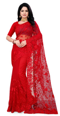 SPAREN CREATION Self Design Bollywood Net Saree(Red)