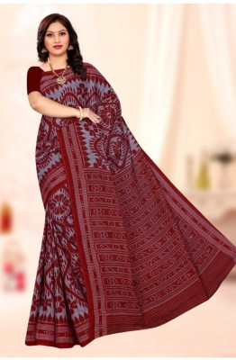 Sumit Textiles Graphic Print Bollywood Cotton Blend Saree(Maroon)