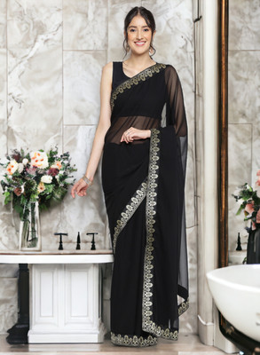 NIRMOHIFASHION Self Design Bollywood Georgette Saree(Black)