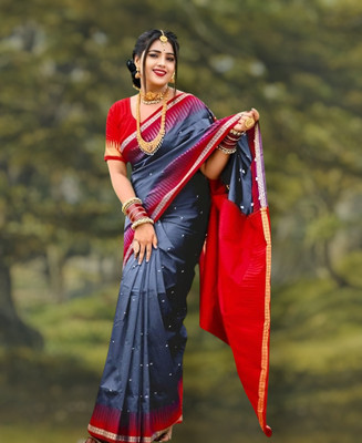 Sijlin Temple Border Sambalpuri Art Silk Saree(Grey, Red)
