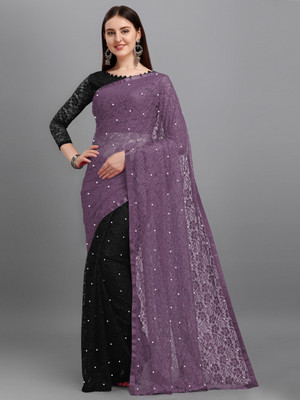 LOROFY Self Design Bollywood Net Saree(Black)