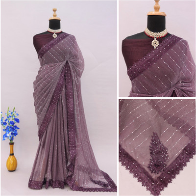 HouseOfCommon Applique Bollywood Lycra Blend Saree(Magenta)