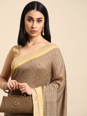 HERE&NOW Printed Bollywood Cotton Silk Saree(Brown)