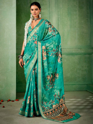 Sareemall Digital Print Daily Wear Tussar Silk Saree(Light Blue)