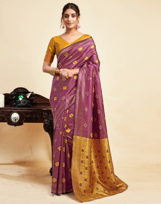 SIRIL Woven, Self Design Kanjivaram Silk Blend Saree(Purple, Mustard)