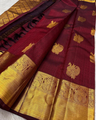 MIRMAN Woven Banarasi Pure Silk Saree(Maroon)