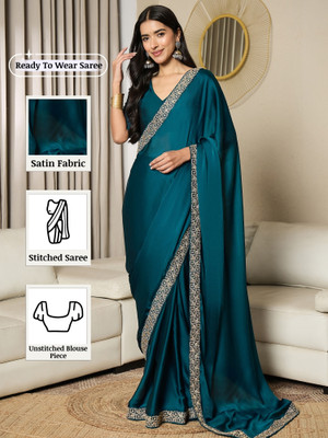 Sareemall Embellished Bollywood Satin Saree(Blue)