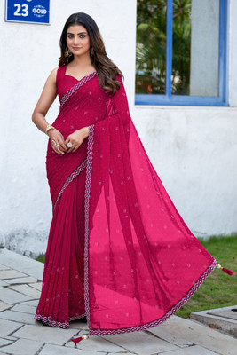 Leelavati Embellished Bollywood Chiffon Saree(Pink)