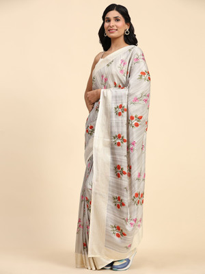 Rachna Floral Print Bollywood Viscose Rayon Saree(Grey)