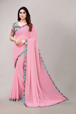 NESHVI ENTERPRISE Solid/Plain Bollywood Georgette Saree(Pink)