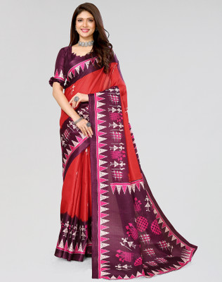ANIRAV Printed Bollywood Art Silk Saree(Red)