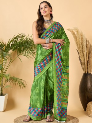 Dori Printed Bollywood Crepe Saree(Green)