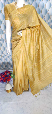 A R HANDLOOM Solid/Plain Bollywood Viscose Rayon, Silk Blend Saree(Yellow)