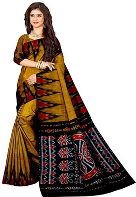 Maadurgas Printed Ikkat Cotton Blend Saree(Mustard)