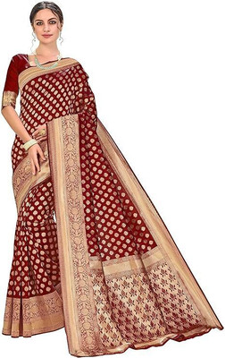 SWAMI STUDIO Self Design Banarasi Jacquard Saree(Maroon, Gold)