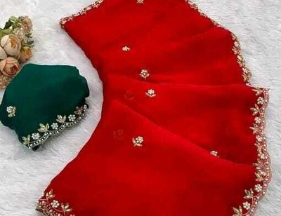 ShreeVastra Embroidered, Embellished, Floral Print Bollywood Georgette Saree(Multicolor)