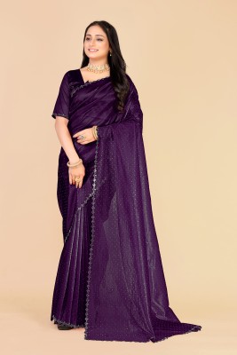 glezvi Self Design Bollywood Organza Saree(Purple)