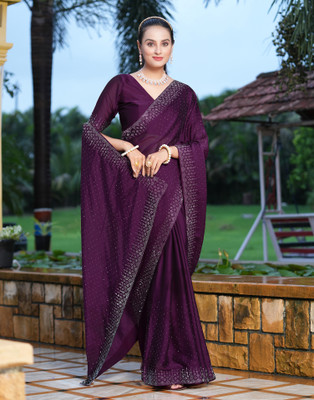 Divastri Dyed, Embellished Bollywood Georgette Saree(Purple)