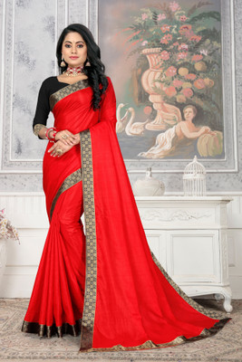 Vastram Enterprise Solid/Plain Bollywood Silk Blend Saree(Red)