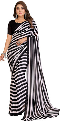 Moda Rapido Striped Daily Wear Georgette Saree(Black)