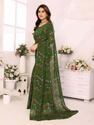Falessa Printed, Animal Print Daily Wear Georgette Saree(Green)