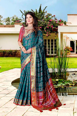 jayant creation Printed Bollywood Silk Blend Saree(Light Blue)
