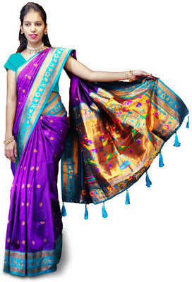 HouseOfCommon Woven Paithani Art Silk Saree(Purple)