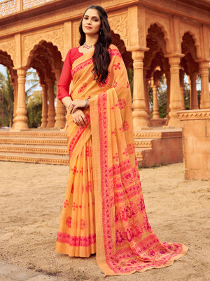 Divastri Printed Daily Wear Chiffon Saree(Orange)