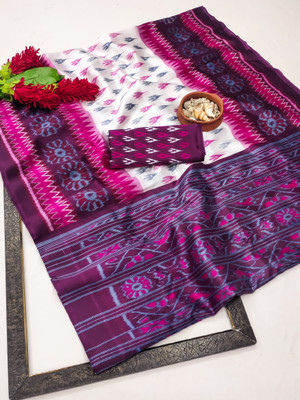 maayro Printed Ikkat Art Silk Saree(Purple)