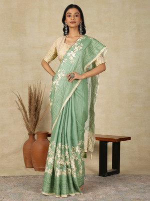 Sangria Printed Banarasi Silk Blend Saree(Light Green)