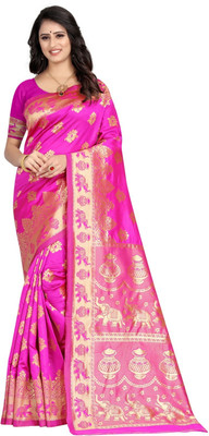 SATQ Woven, Embellished Banarasi Art Silk, Jacquard Saree(Dark Blue)