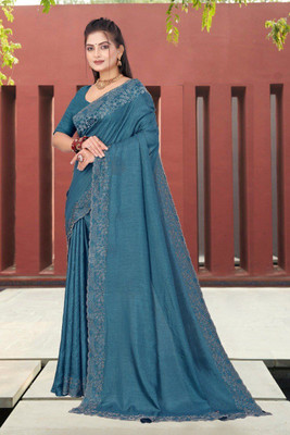 Laxmi Fashion Printed, Floral Print Assam Silk Jacquard, Cotton Silk Saree(Blue)