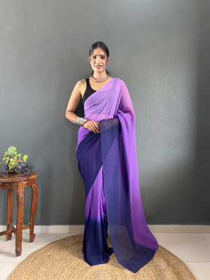 Tasrika Solid/Plain Bollywood Georgette Saree(Purple, Dark Blue)