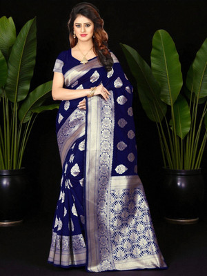 LERYZA Woven Banarasi Jacquard Saree(Blue)
