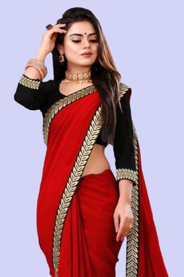 OKTAT Solid/Plain Bollywood Georgette Saree(Dark Blue)