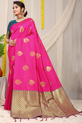 sarjan creation Self Design Kanjivaram Jacquard Saree(Pink)