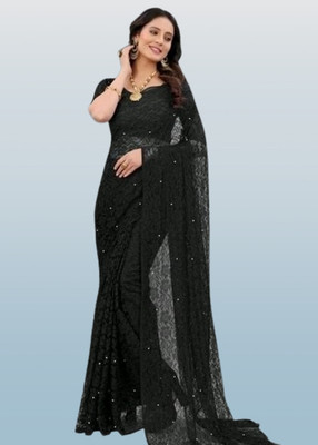 SwiftStyle Solid/Plain Bollywood Net Saree(Black)