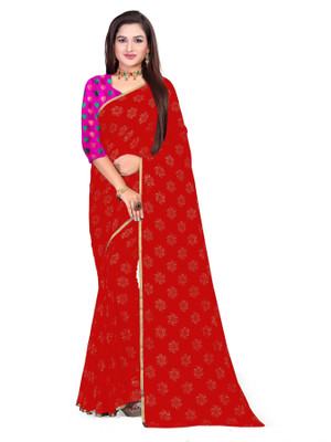 Aardiva Printed Daily Wear Cotton Blend Saree(Red)