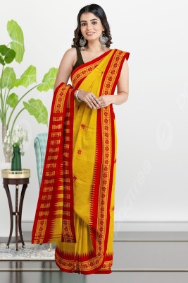 Ganesh plastic and industry Printed Handloom Cotton Jute Saree(Yellow, Red)