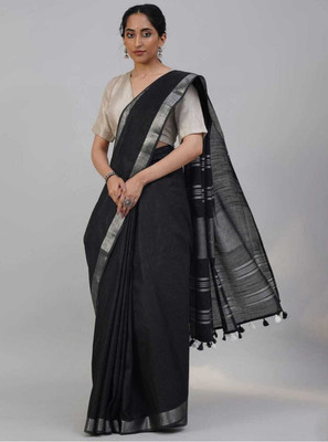 EthinicSpecial Woven Handloom Cotton Linen Saree(Light Green)