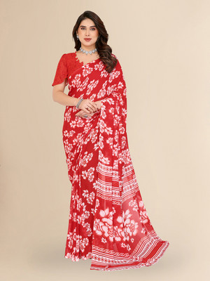 Moda Rapido Printed Daily Wear Georgette Saree(Red)