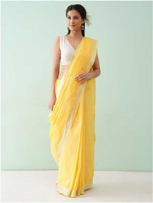 Hatha Karagha Solid/Plain Bhagalpuri Cotton Linen Saree(Yellow)